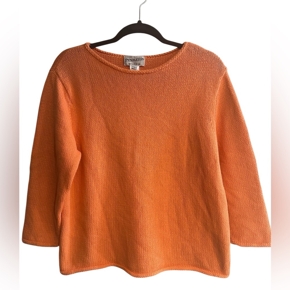 Vintage 80s 90s Pendleton Sweater Pumpkin Orange Women's Large Fall Relaxed Fit